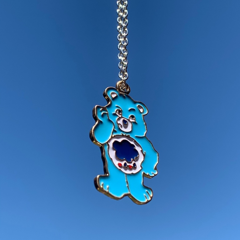 Blue Grumpy Stormy Care Bear Silver Necklace SOLD